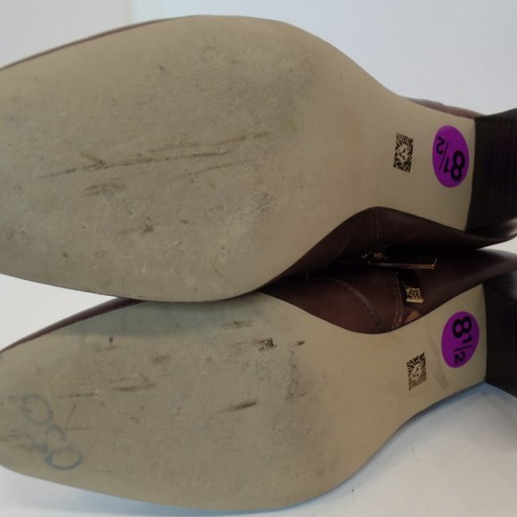 Anne Klein Brown Leather Ankle Boots Zip Up  Sz 8.5 Goldtone Hardware Buckles - Picture 15 of 16